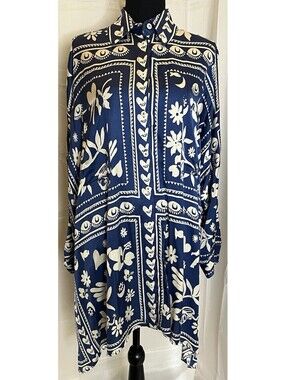 Corey Lynn Calter Anthropologie Oversized Shirt Dress Blue Floral Sz M MSRP $178